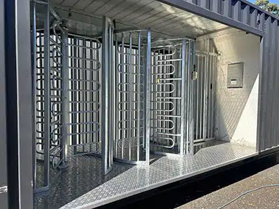 F21 full height turnstile in container side view