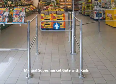 Manual supermarket entry gate with rails
